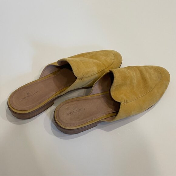 Size 10.5 | Caslon Yellow Suede Flat Mules - Picture 1 of 4